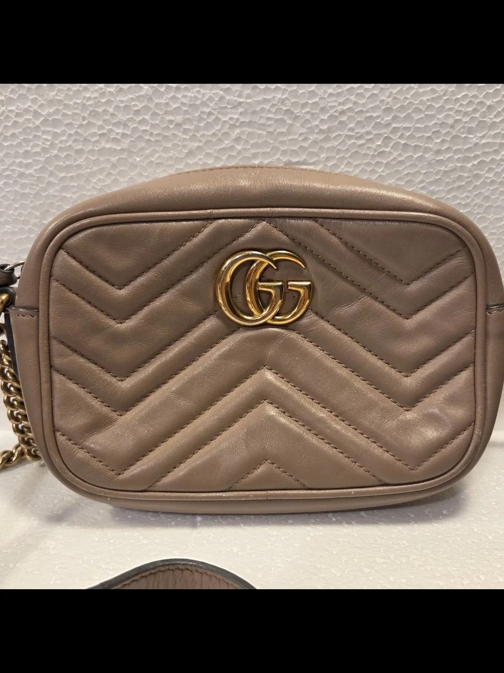 Gucci Beige Chevron Leather Crossbody with Gold GG